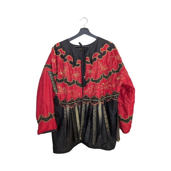 Jackets & Blazers - Vintage Silk Embroidered Tunic Jacket India Boho Festival Tassel